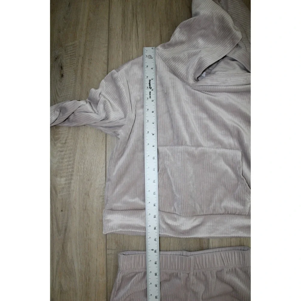 Btween Girls Size 8 Ribbed Velour Hoodie and Flare Pants Lounge Set Mauve 2pc - Picture 7 of 10
